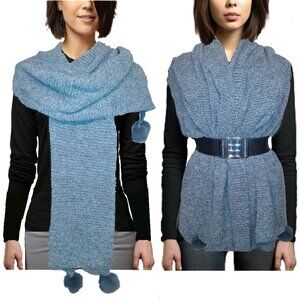 Women's Oversized Knit Sweater Scarf with Pom-Pom Details NWT